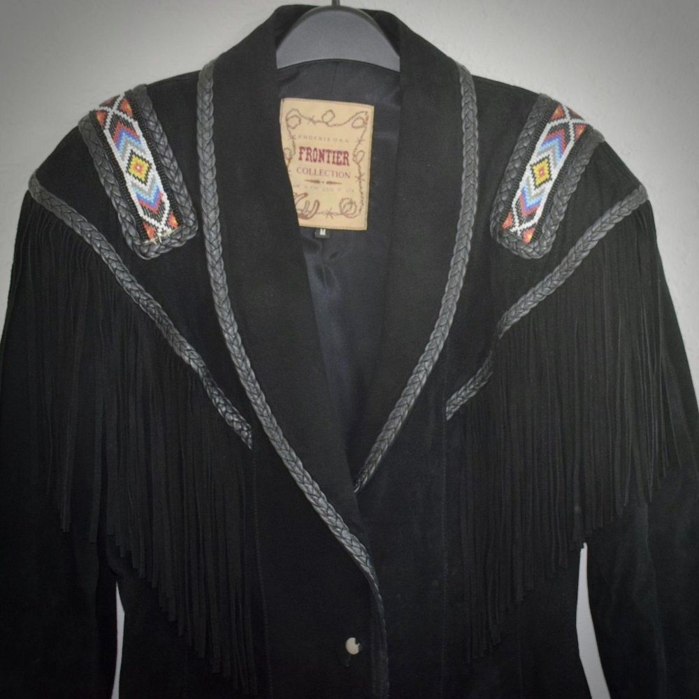 Phoenix Frontier Collection Vtg Black Suede Fringe - Picture 7 of 10